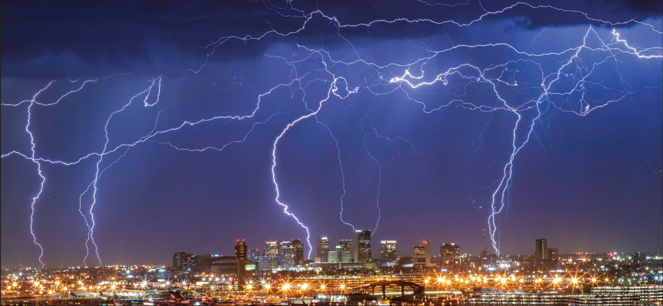 lightning from monsoon flashes through downtown tempe