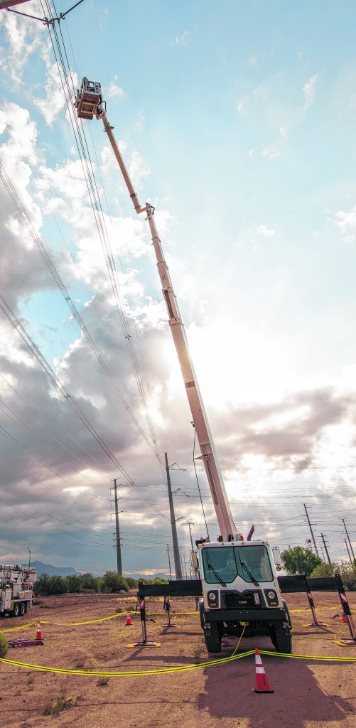 This SRP workhorse with a seemingly extra-terrestrial reach, is tall enough to repair extreme high-voltage transmission lines from the tightest of spaces. That's important, say officials, to help the utility ensure that the power stays on for customers. The mammoth 88,980-pound roadhog does what no other vehicle in SRP's fleet does--easily maneuver and travel on rough terrain when needed to maintain and repair remote transmission lines. 