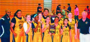 Team includes, from left, Coach Victor Mason, Chloe Medder, Lia Sieczkowski, B’aira Williams, Regan Parrish, Maya Peat, Angelica Lopez, Tori Mason, Kyleigh McCabe, Carla Marin, Brennan Agnew, Coach Scott Grimditch